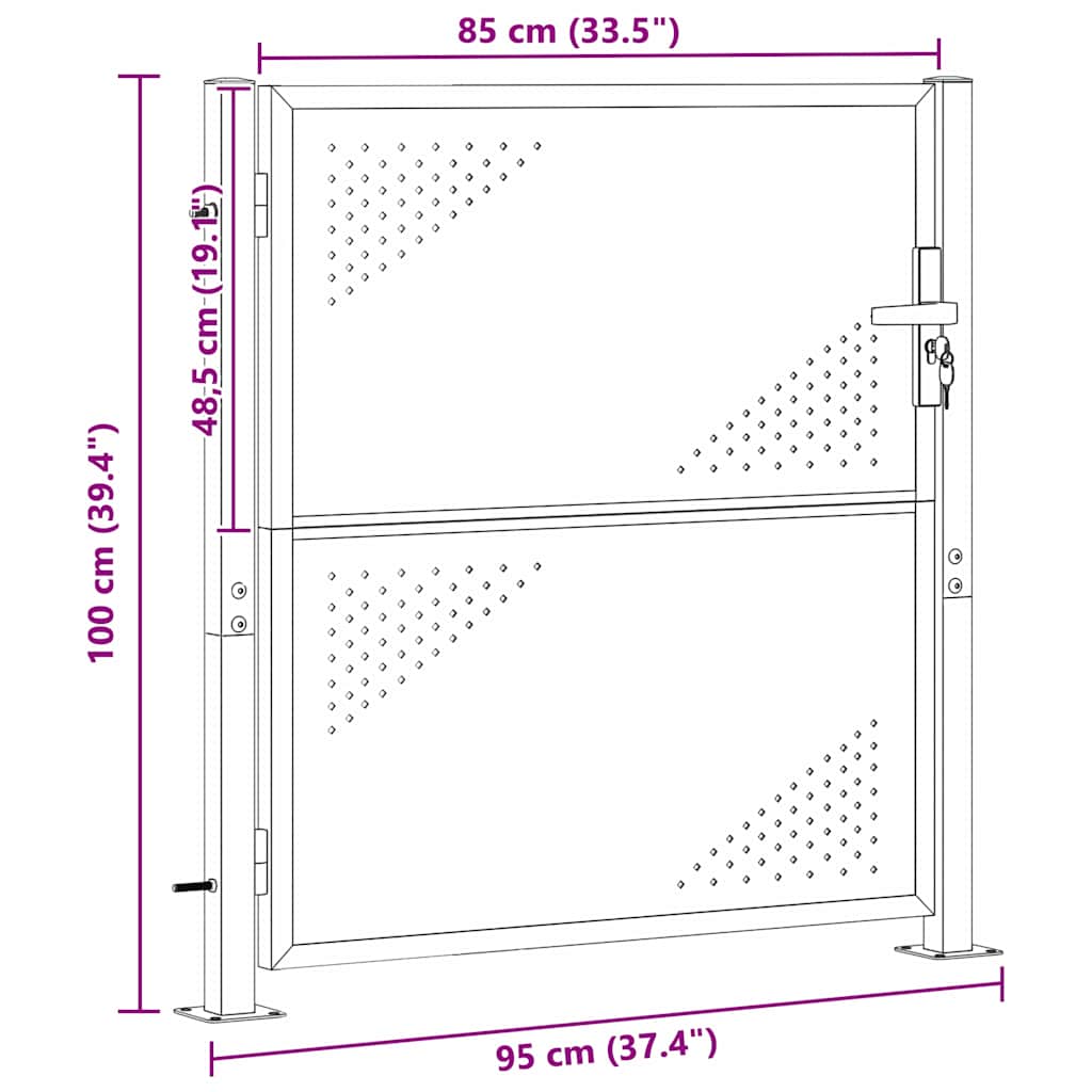 Gartentor mit Schloss Silber 85 x 97 cm Edelstahl