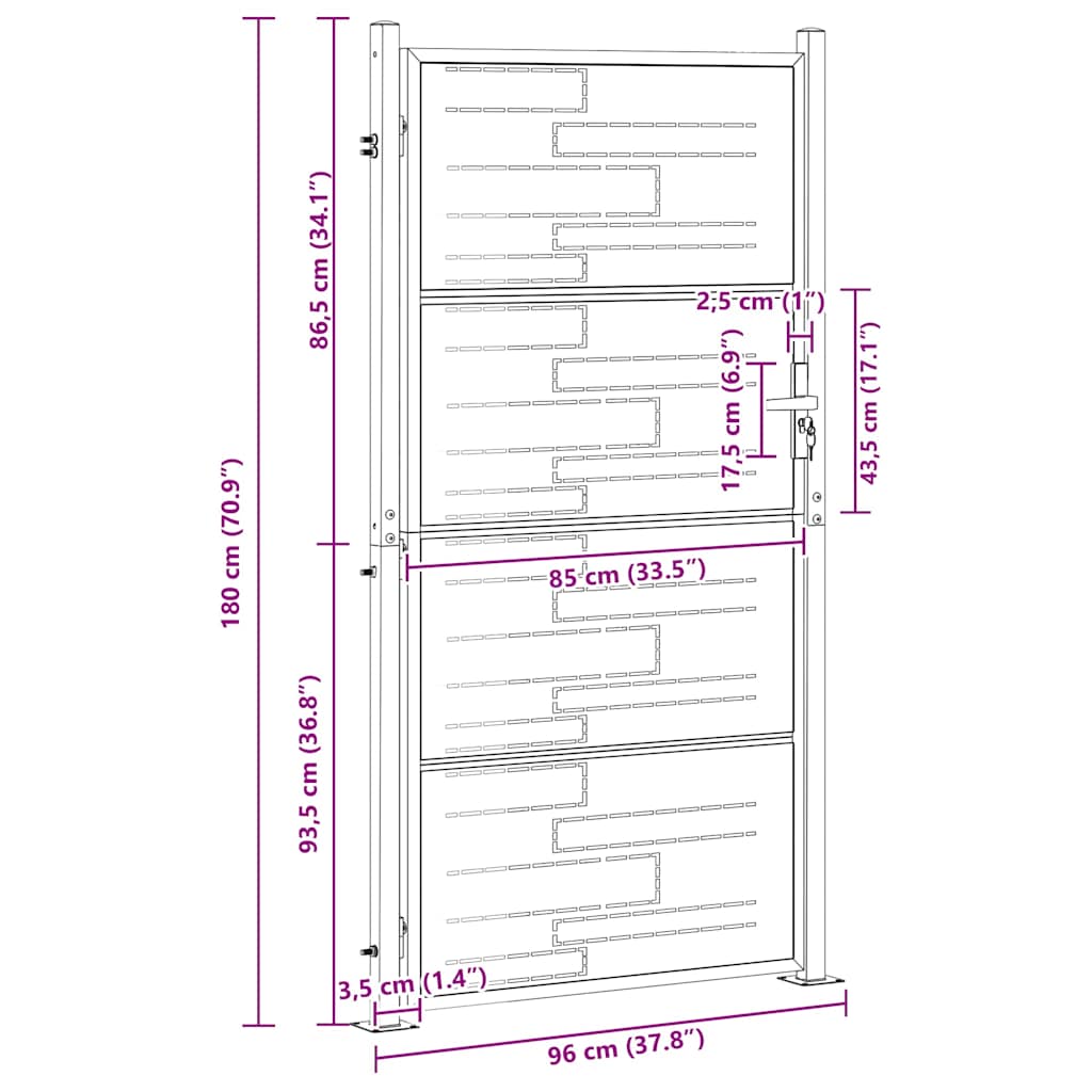 Gartentor 85 x 174 cm Edelstahl Silber Abschließbar