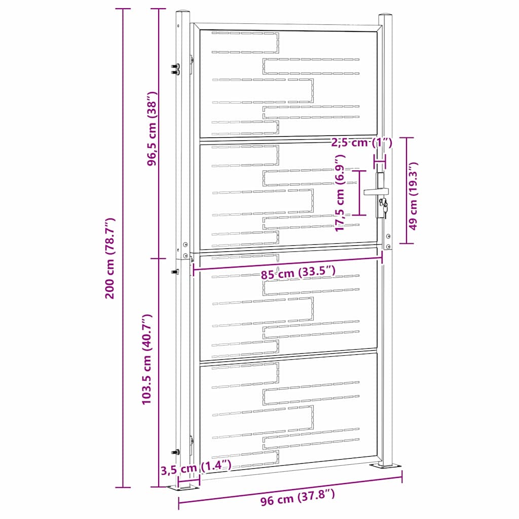 Gartentor 85 x 196 cm Edelstahl Silber Abschließbar