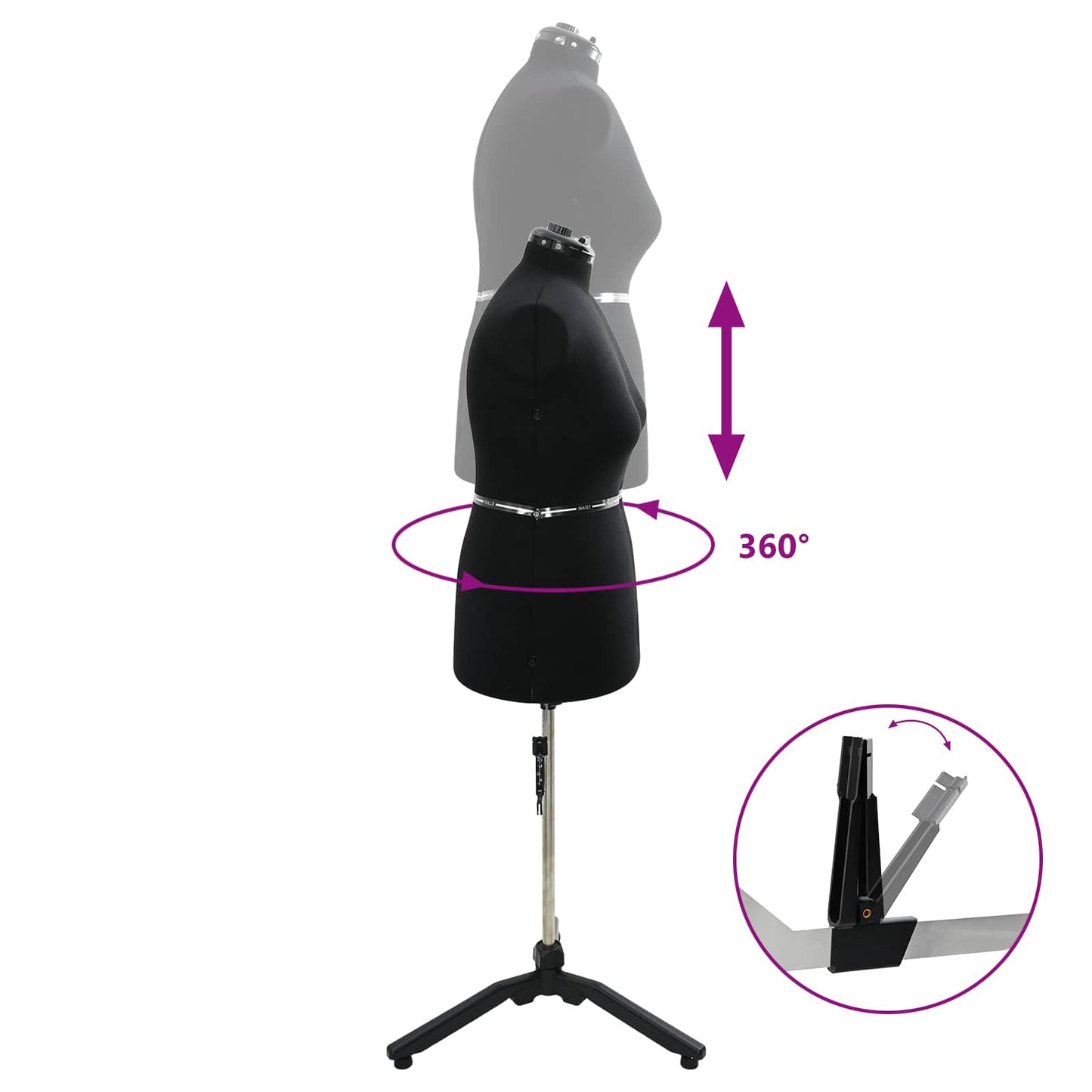 Verstellbare Kleiderform für Damen Schwarz L Samt