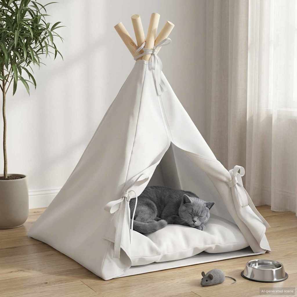 Haustier-Tipi mit Kissen Weiß 40 x 40 x 50 cm Polyester