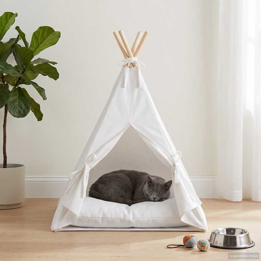 Haustier-Tipi mit Kissen Weiß 40 x 40 x 50 cm Polyester