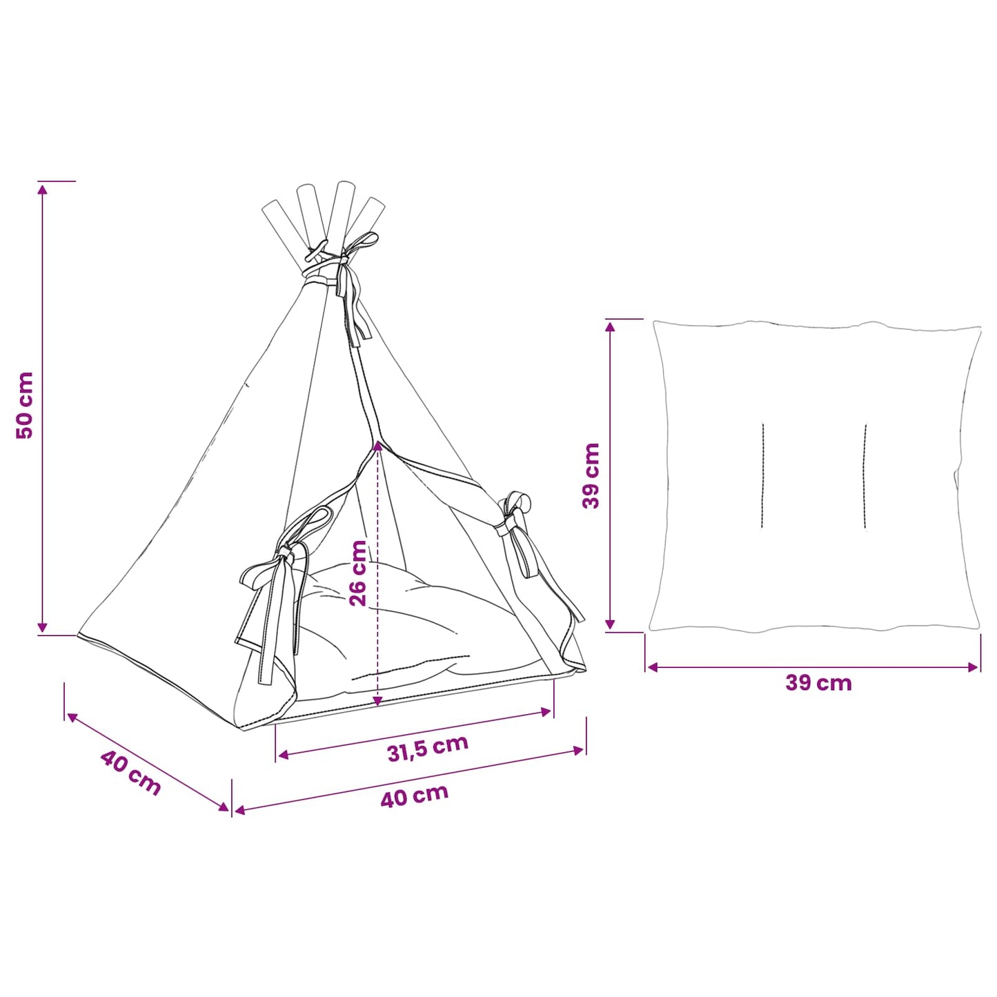 Haustier-Tipi mit Kissen Weiß 40 x 40 x 50 cm Polyester