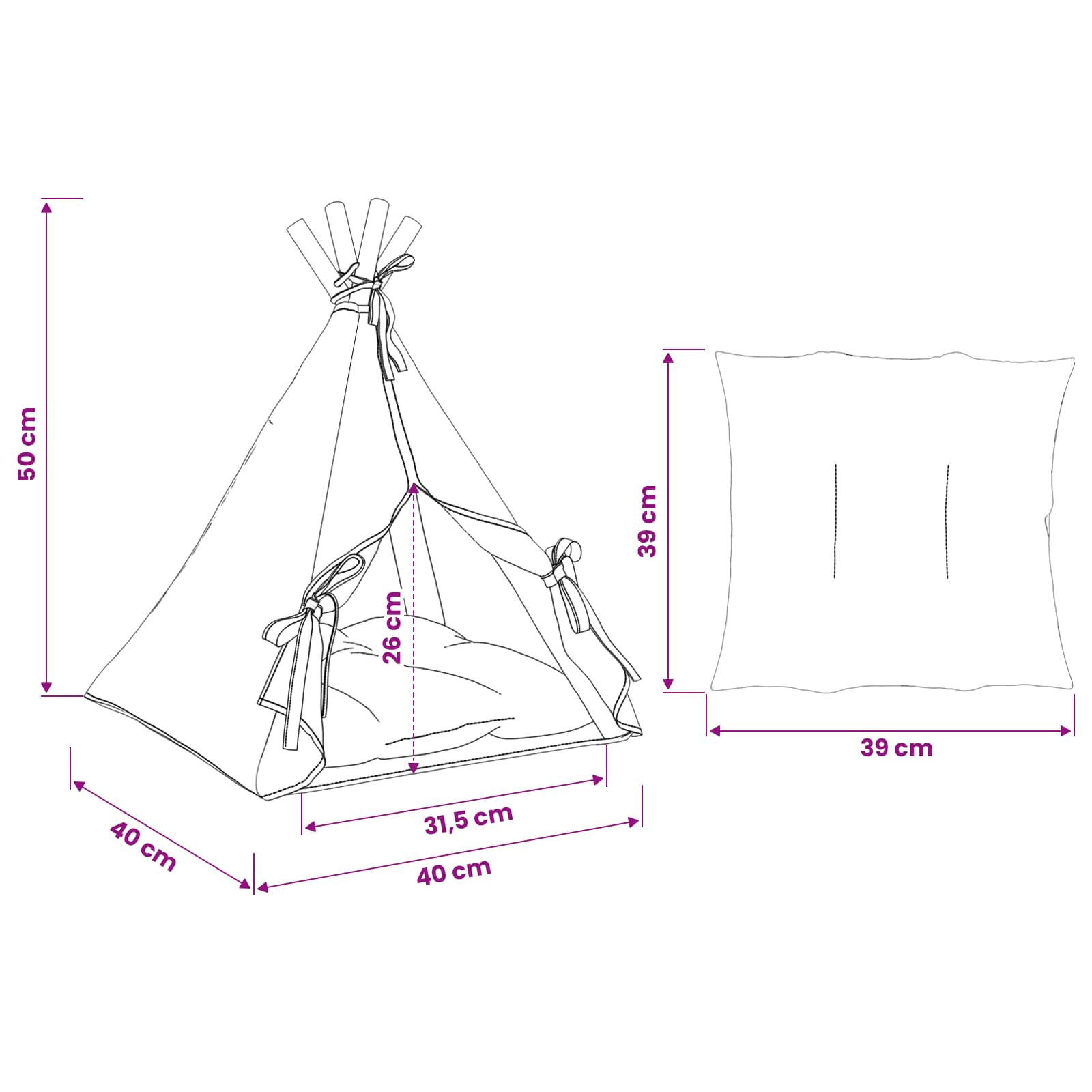 Haustier-Tipi mit Kissen Weiß 40 x 40 x 50 cm Polyester