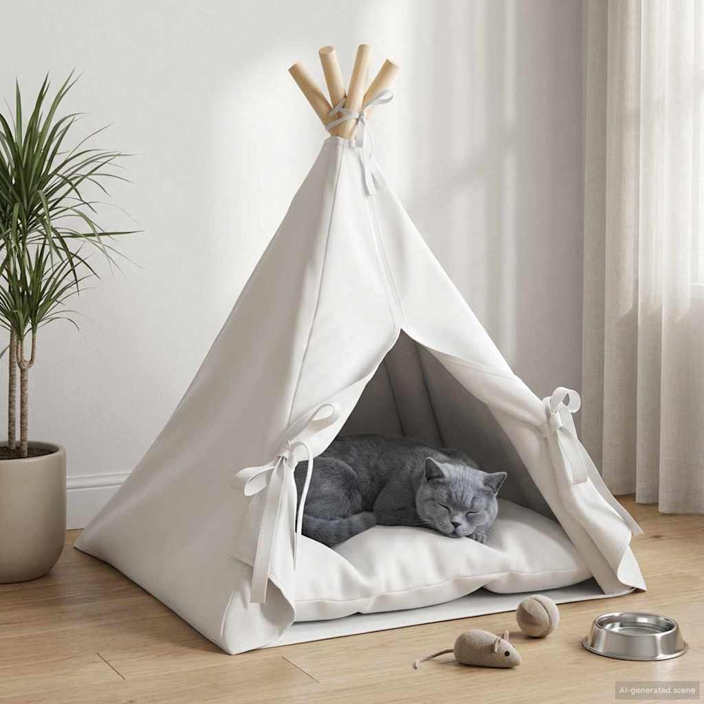 Haustier-Tipi mit Kissen Weiß 50 x 50 x 60 cm Polyester