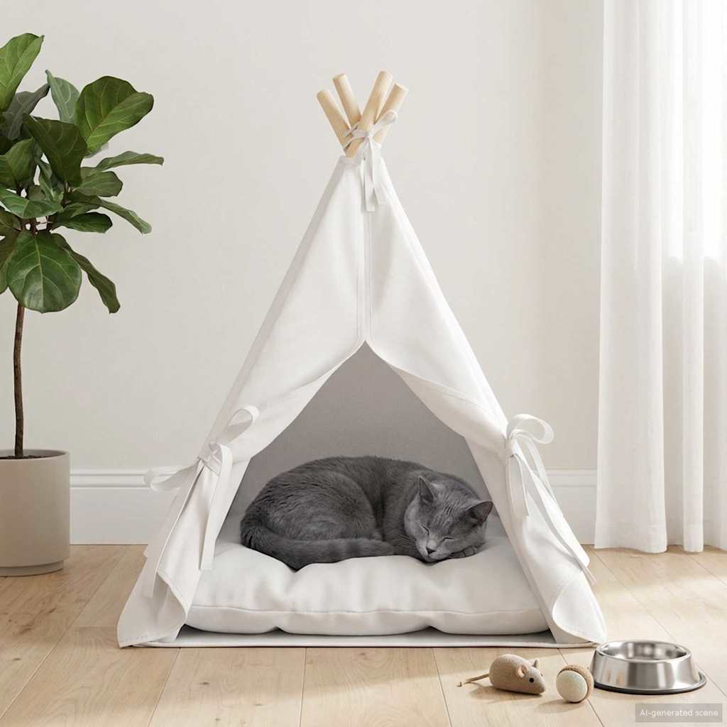 Haustier-Tipi mit Kissen Weiß 50 x 50 x 60 cm Polyester
