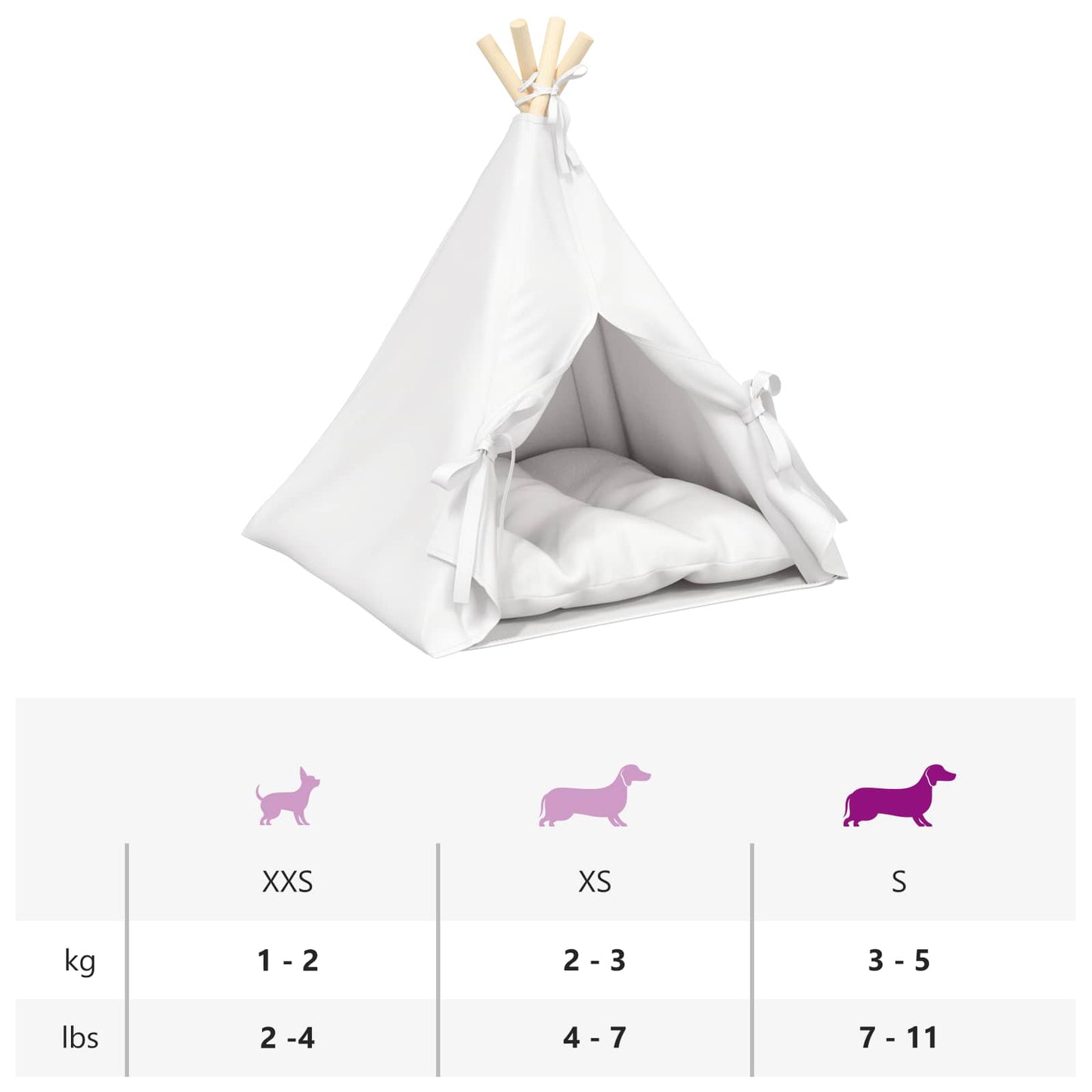 Haustier-Tipi mit Kissen Weiß 50 x 50 x 60 cm Polyester