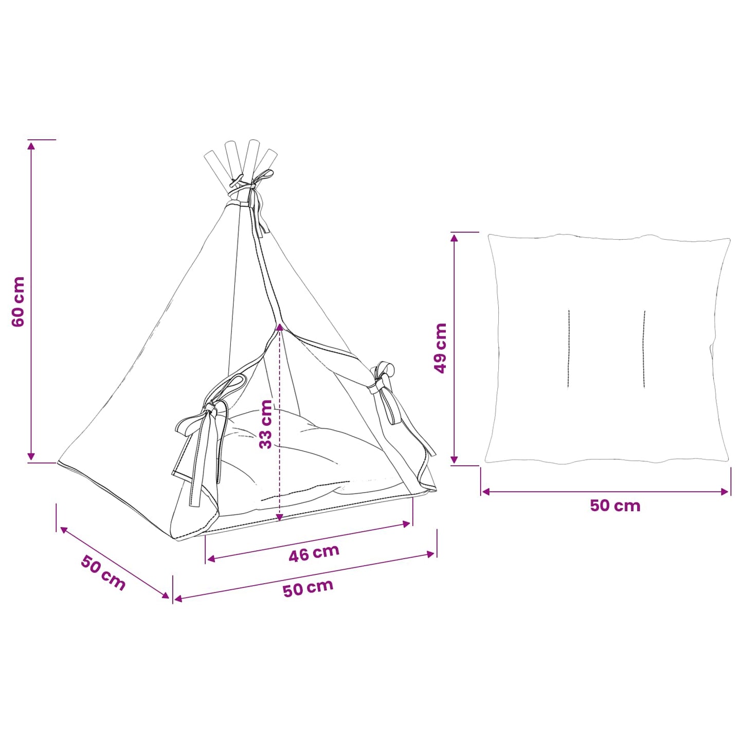 Haustier-Tipi mit Kissen Weiß 50 x 50 x 60 cm Polyester