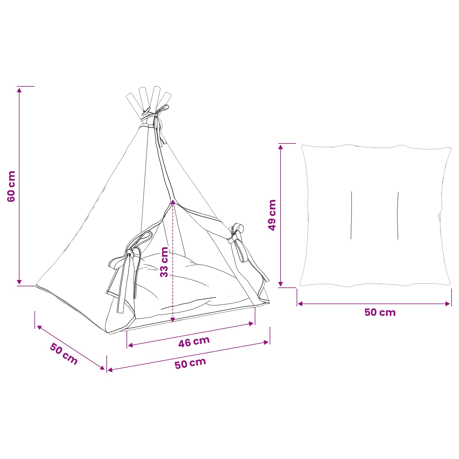 Haustier-Tipi mit Kissen Weiß 50 x 50 x 60 cm Polyester