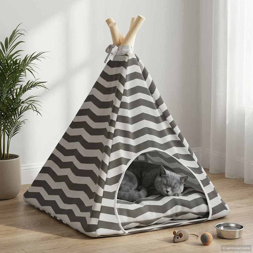 Haustier-Tipi mit Kissen Weiß und Grau 40 x 40 x 50 cm