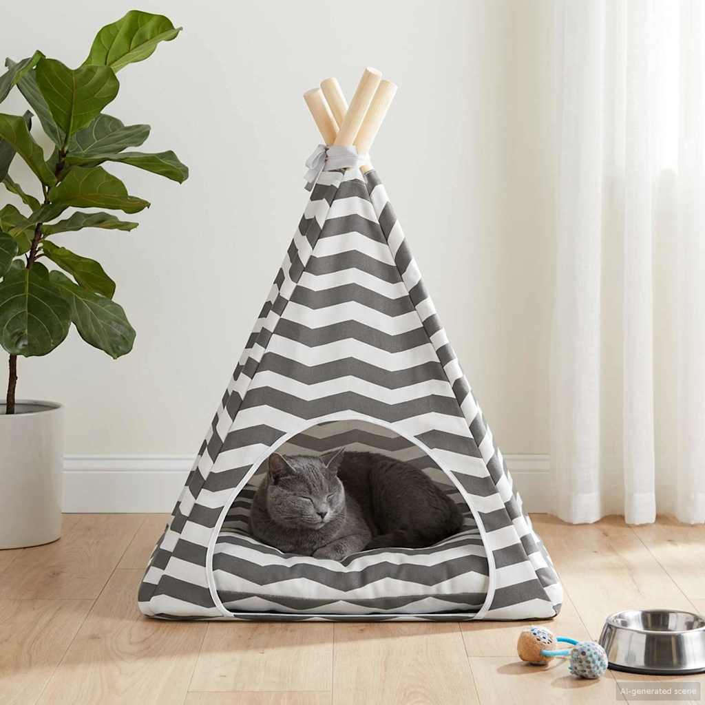 Haustier-Tipi mit Kissen Weiß und Grau 40 x 40 x 50 cm