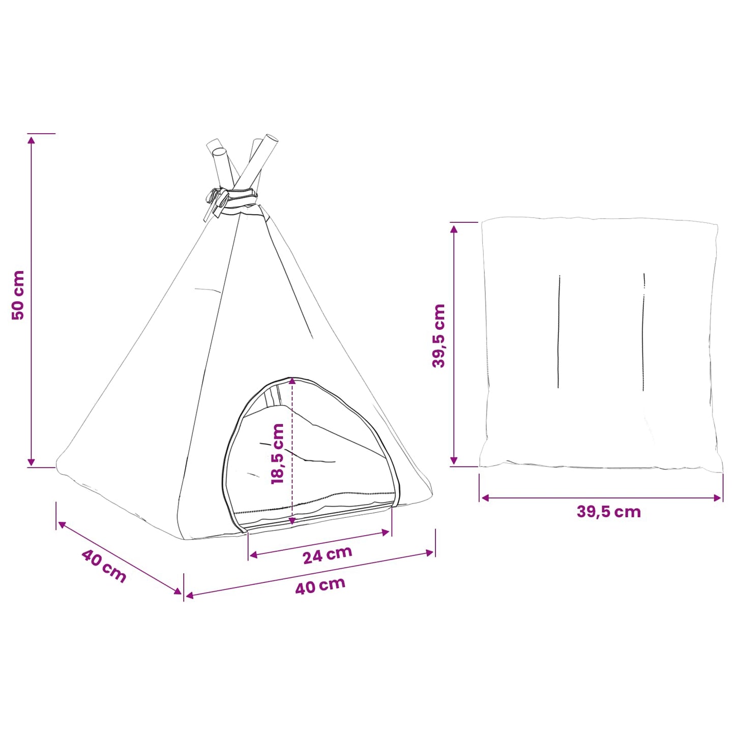 Haustier-Tipi mit Kissen Weiß und Grau 40 x 40 x 50 cm
