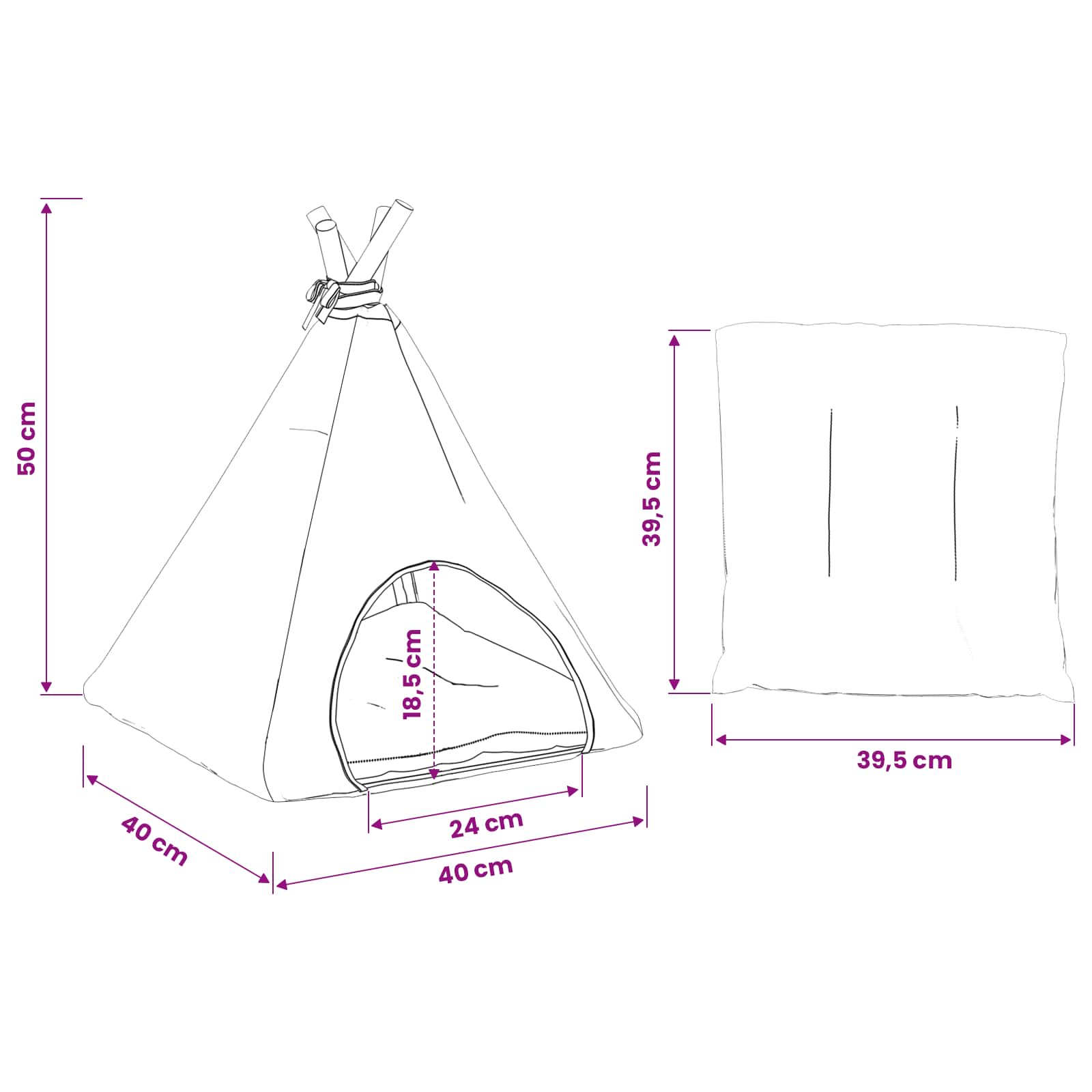 Haustier-Tipi mit Kissen Weiß und Grau 40 x 40 x 50 cm