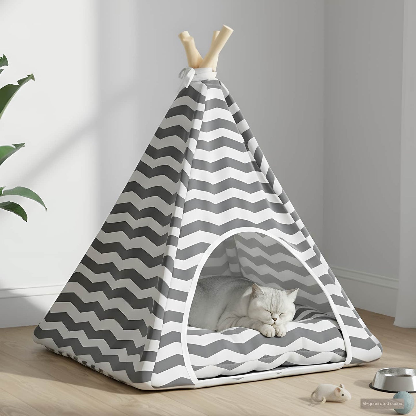 Haustier-Tipi mit Kissen Weiß und Grau 50 x 50 x 60 cm