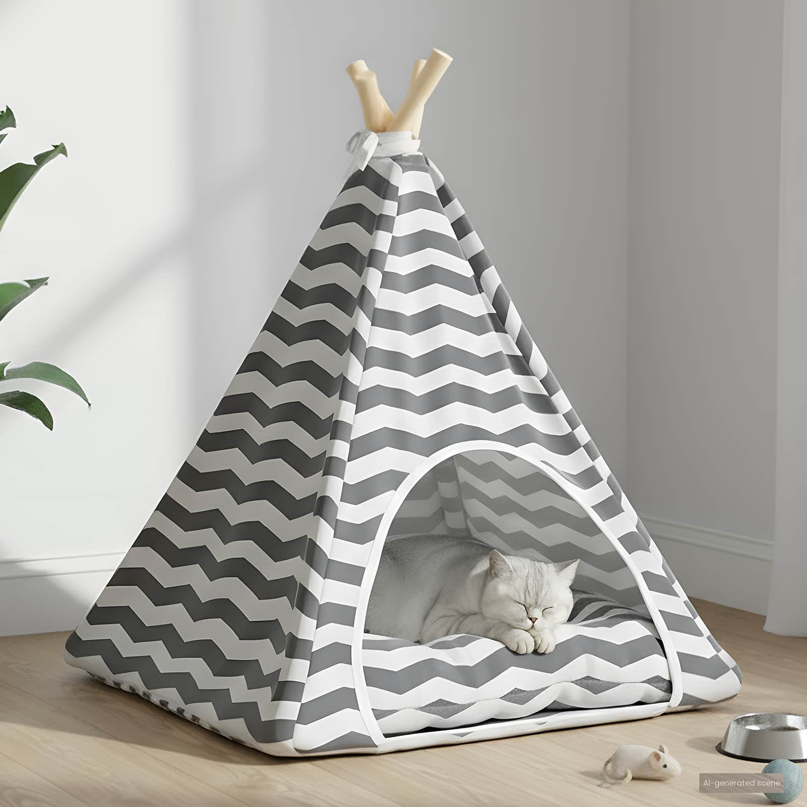 Haustier-Tipi mit Kissen Weiß und Grau 50 x 50 x 60 cm