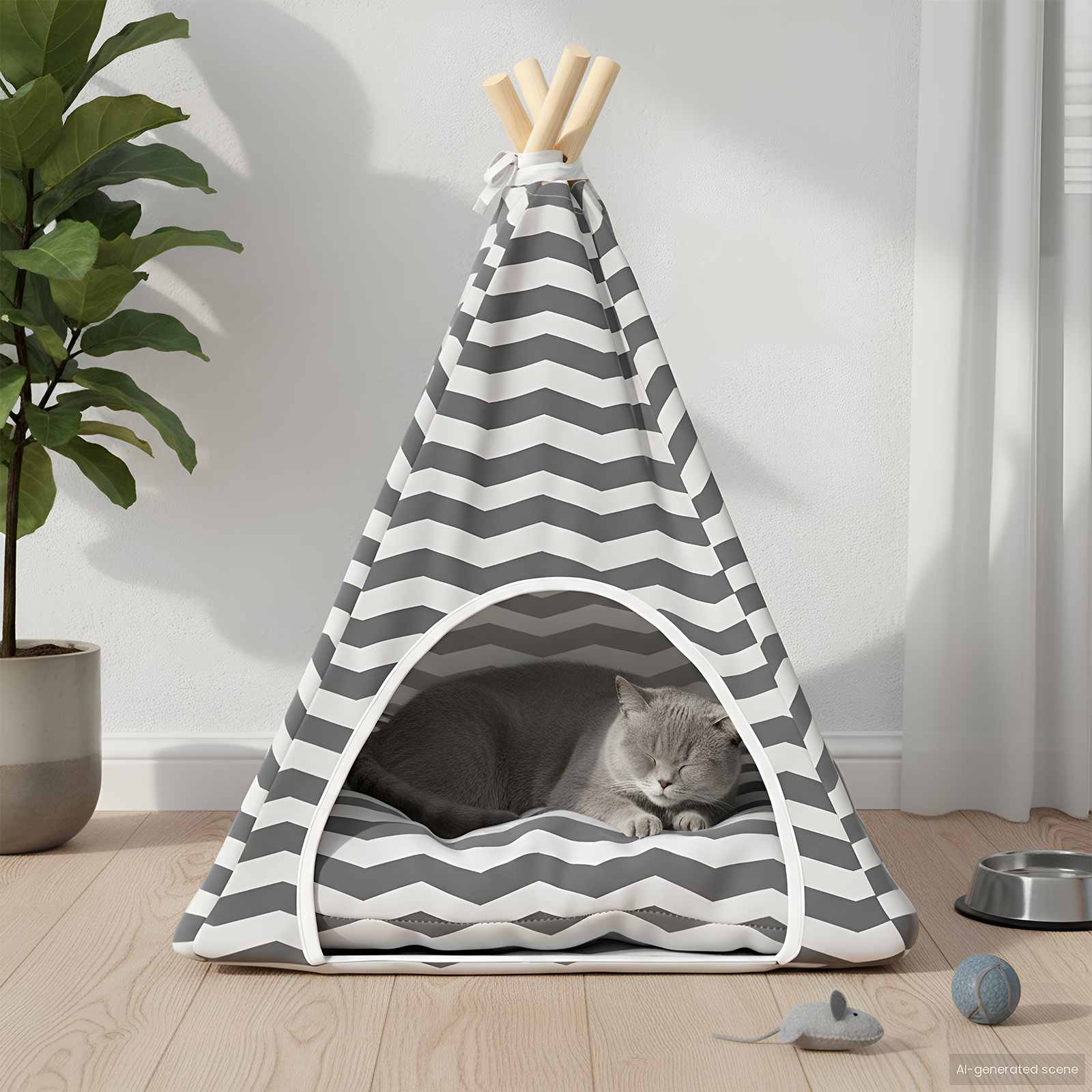 Haustier-Tipi mit Kissen Weiß und Grau 50 x 50 x 60 cm