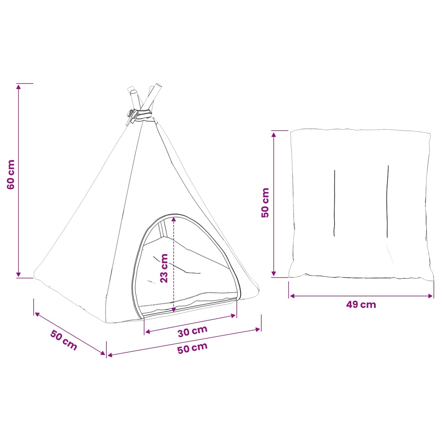 Haustier-Tipi mit Kissen Weiß und Grau 50 x 50 x 60 cm