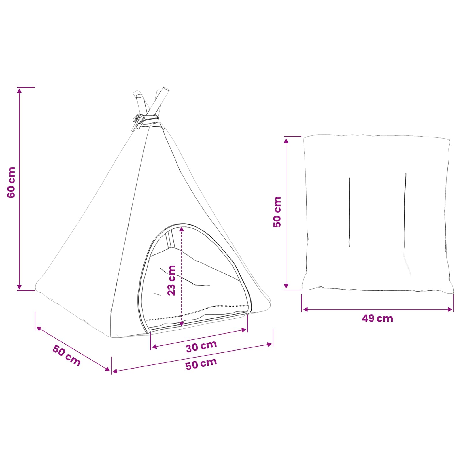 Haustier-Tipi mit Kissen Weiß und Grau 50 x 50 x 60 cm