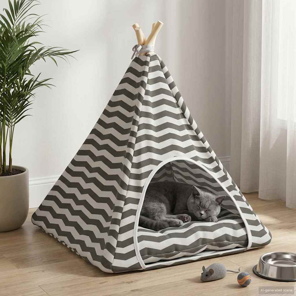 Haustier-Tipi mit Kissen Weiß und Grau 60 x 60 x 70 cm