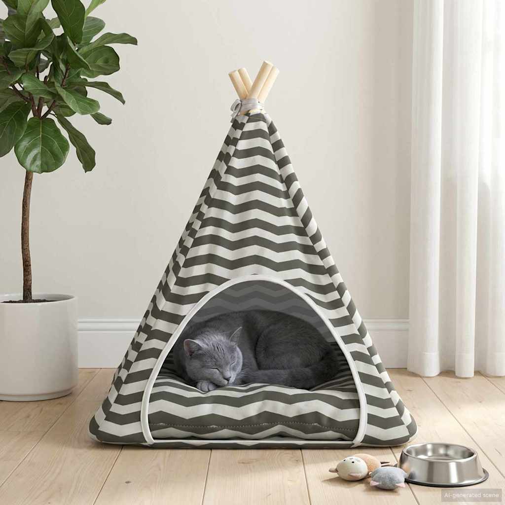 Haustier-Tipi mit Kissen Weiß und Grau 60 x 60 x 70 cm