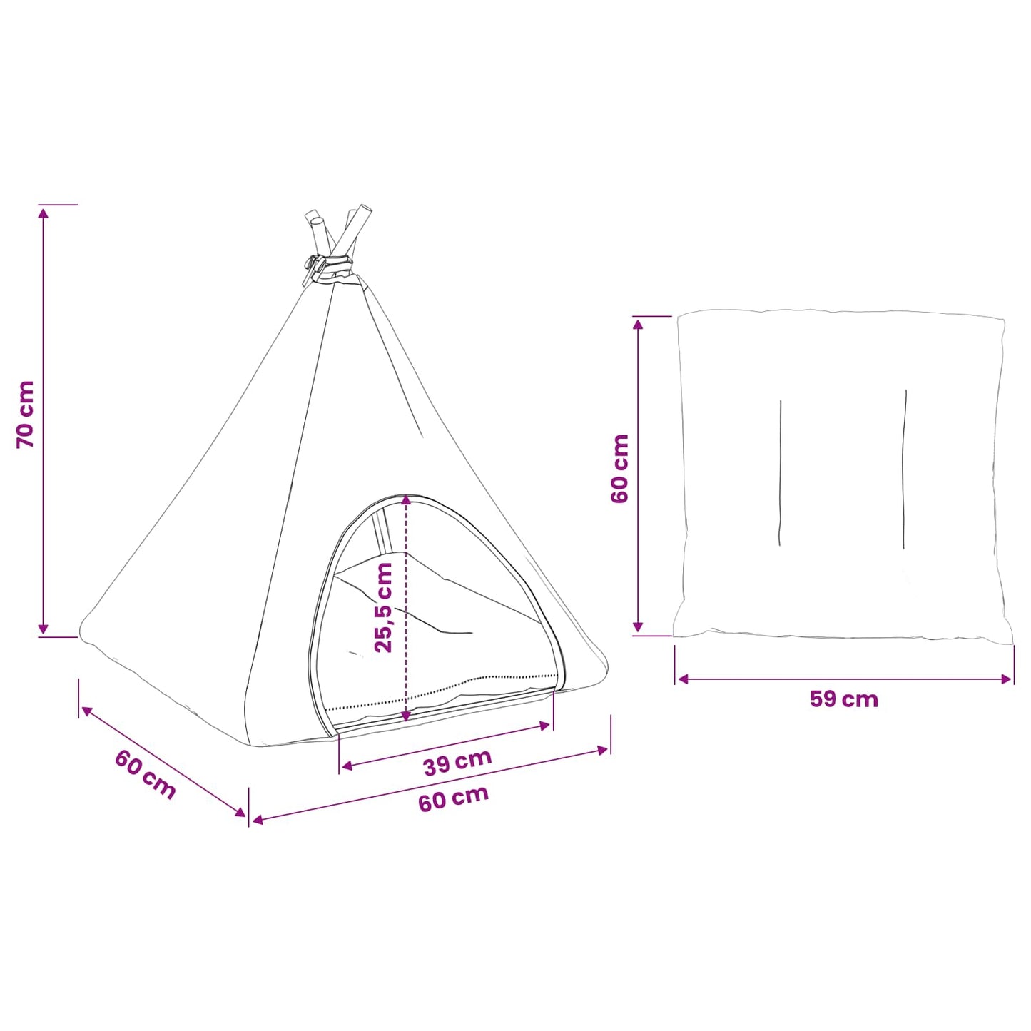 Haustier-Tipi mit Kissen Weiß und Grau 60 x 60 x 70 cm