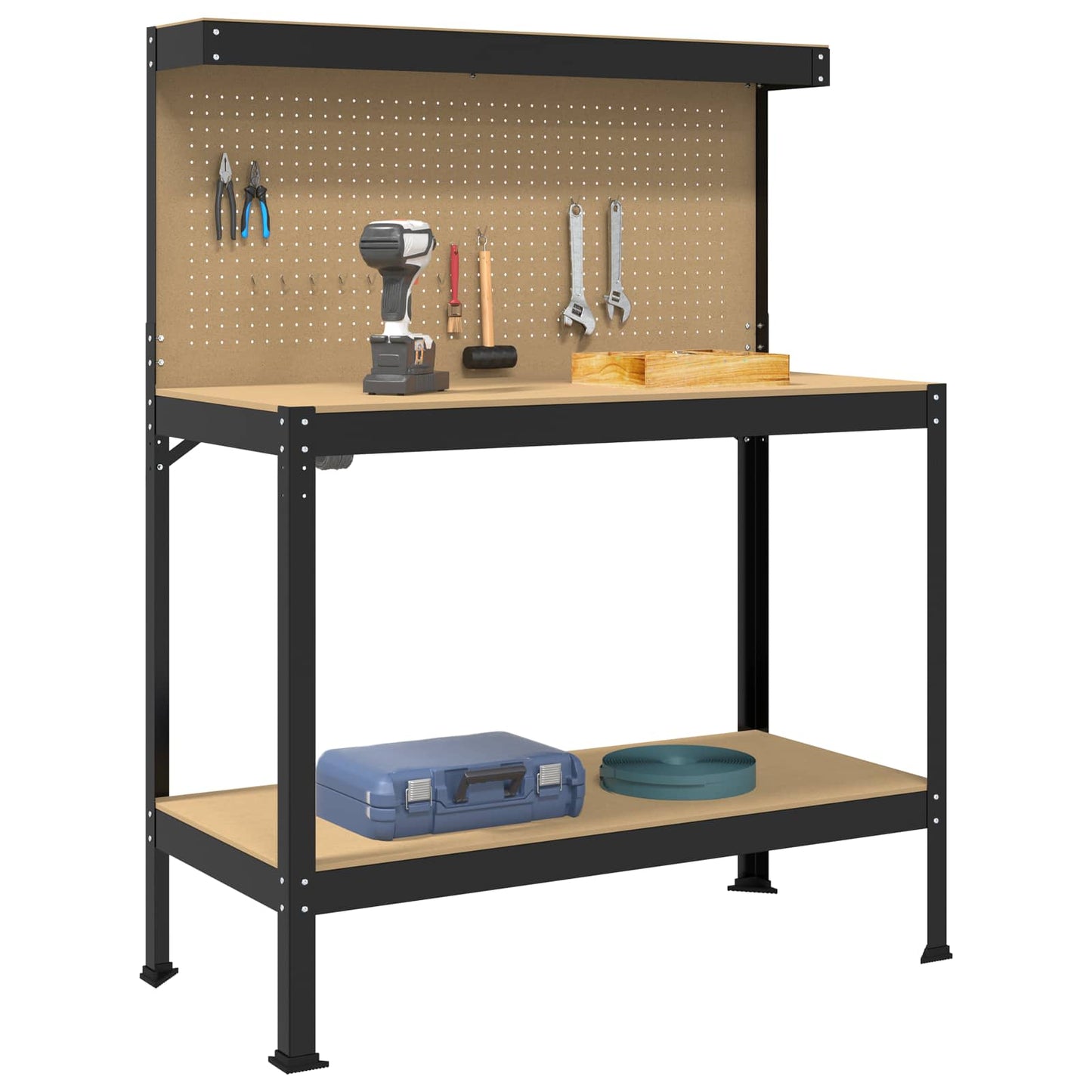 Werkbank Schwarz 114 x 54 x 145 cm Sperrholz und Metall