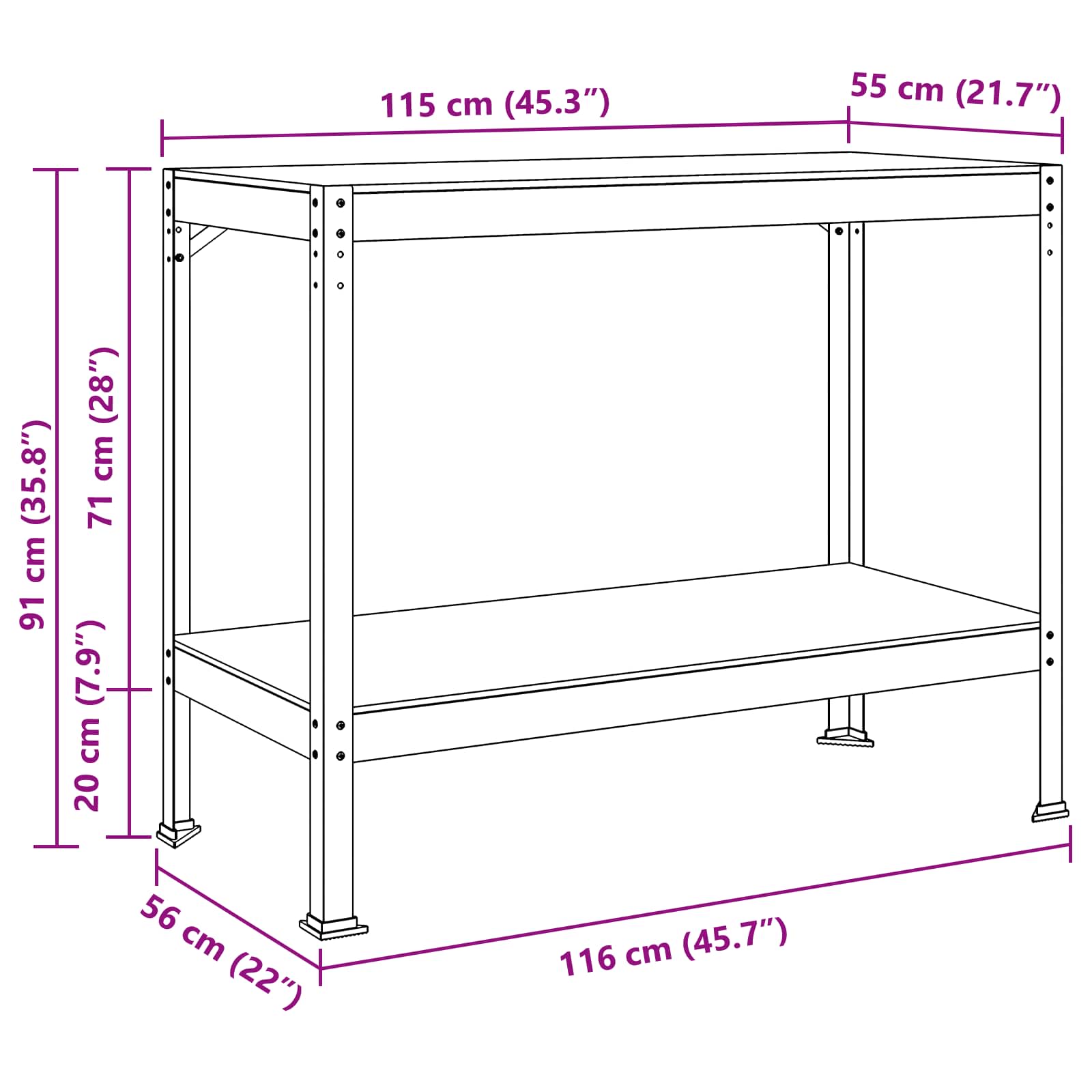Werkbank Schwarz 115 x 55 x 91 cm Sperrholz und Metall