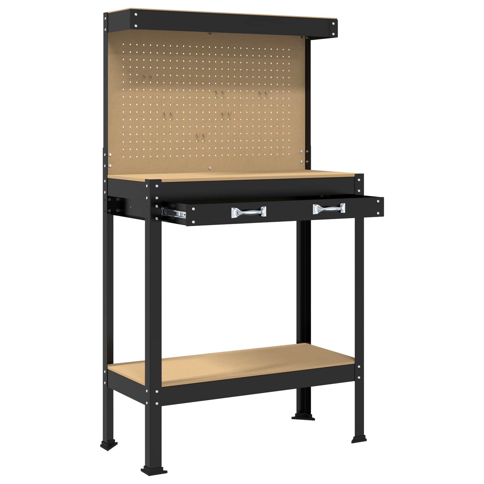 Werkbank Schwarz 81 x 41 x 145 cm Sperrholz und Metall