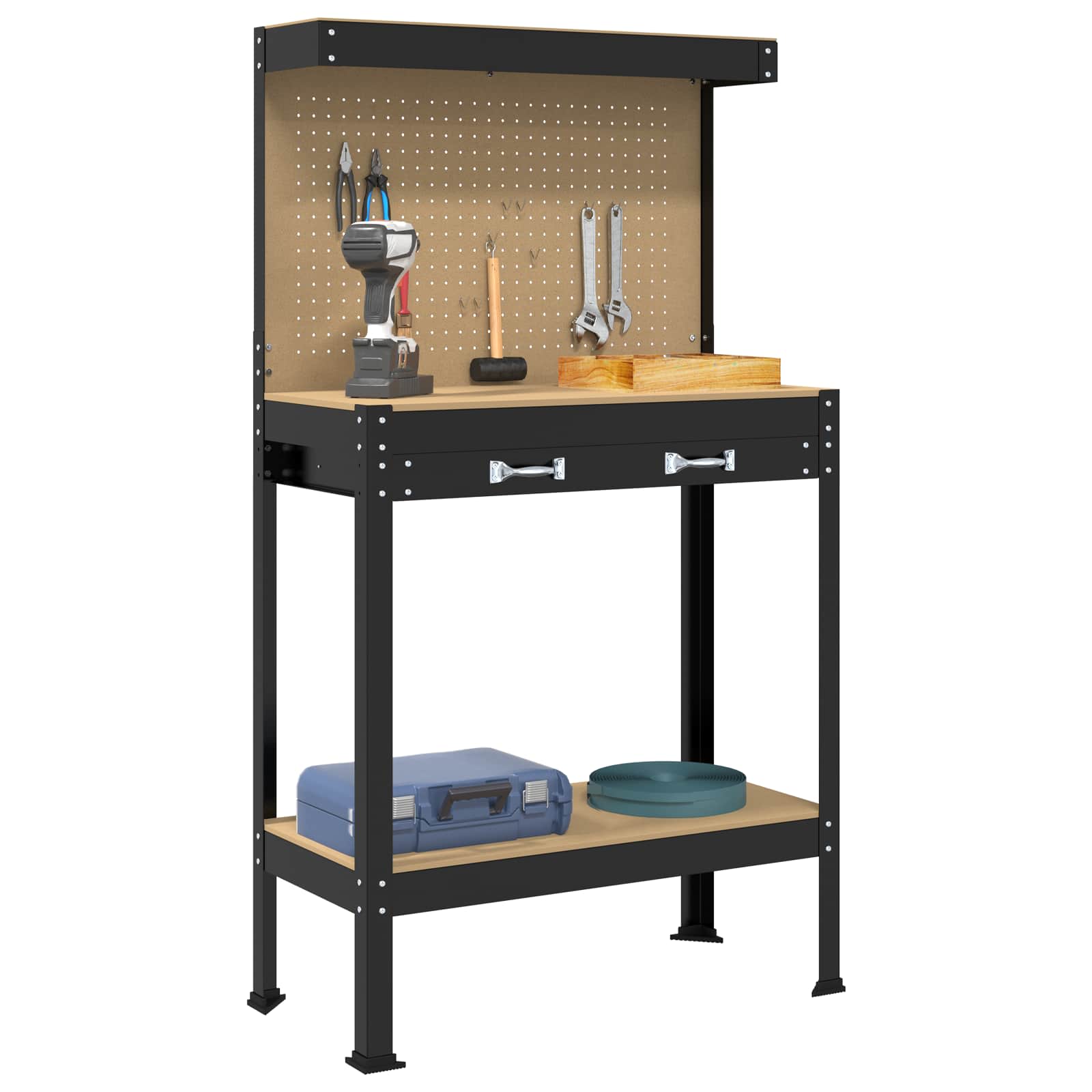 Werkbank Schwarz 81 x 41 x 145 cm Sperrholz und Metall
