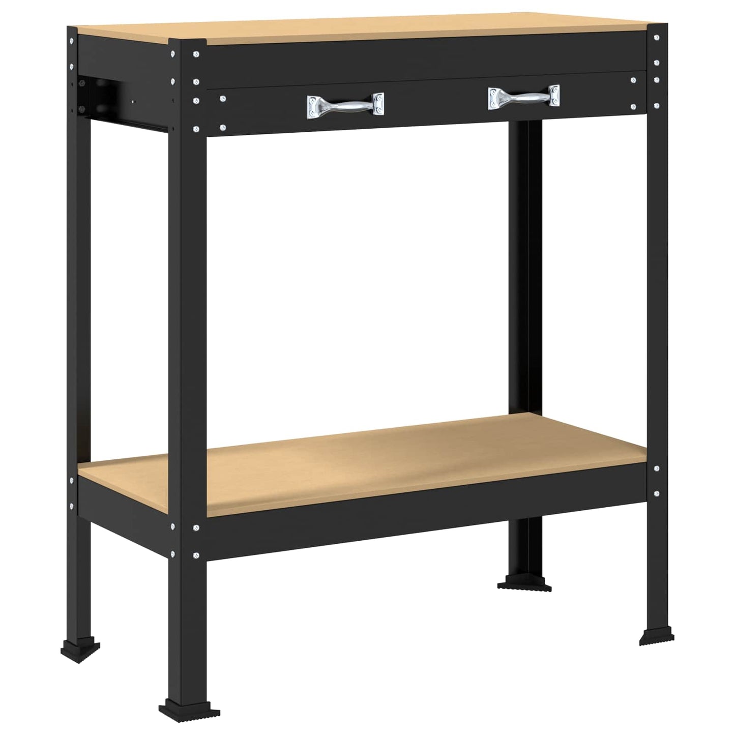 Werkbank mit Regal Schwarz 80 x 40 x 91 cm Sperrholz und Metall