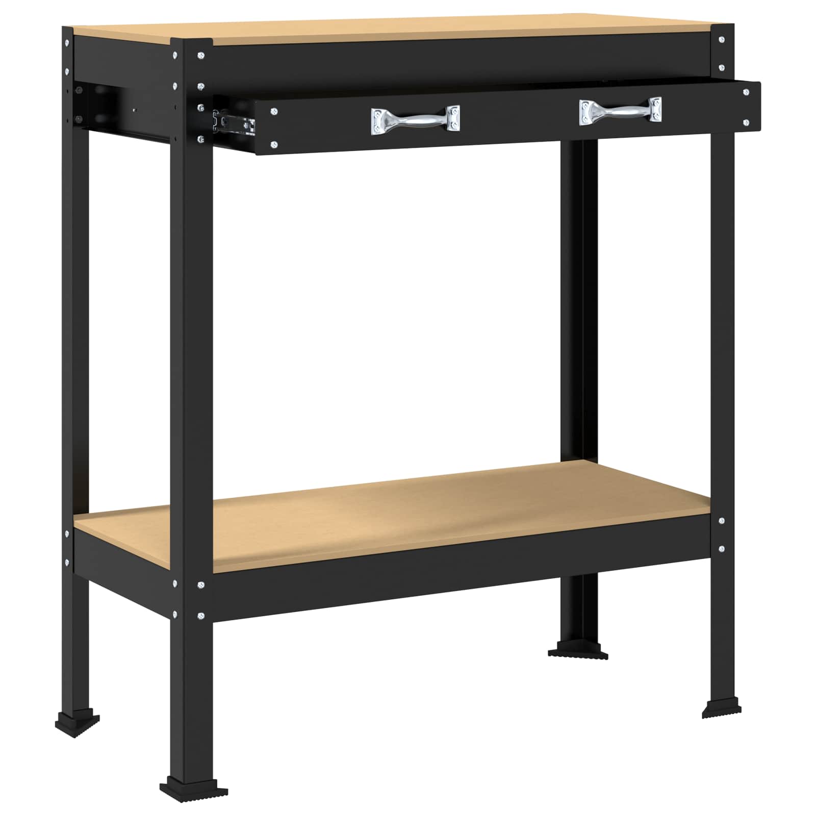 Werkbank mit Regal Schwarz 80 x 40 x 91 cm Sperrholz und Metall