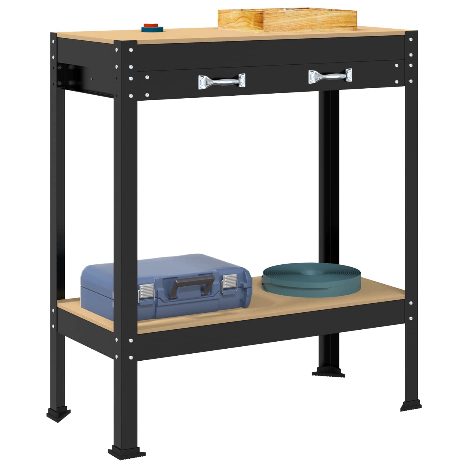 Werkbank mit Regal Schwarz 80 x 40 x 91 cm Sperrholz und Metall