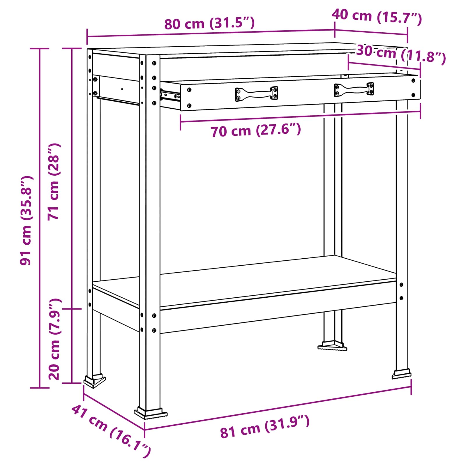 Werkbank mit Regal Schwarz 80 x 40 x 91 cm Sperrholz und Metall