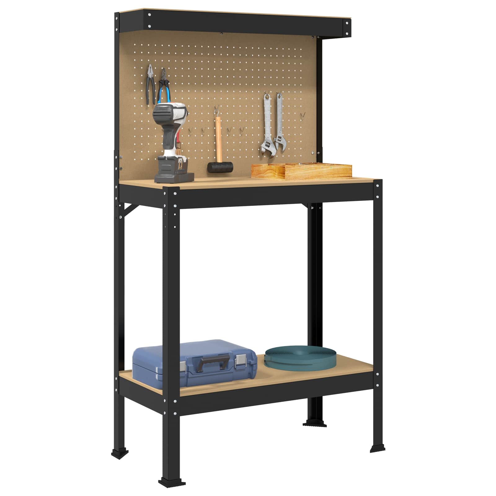 Werkbank Schwarz 81 x 41 x 145 cm Sperrholz und Metall