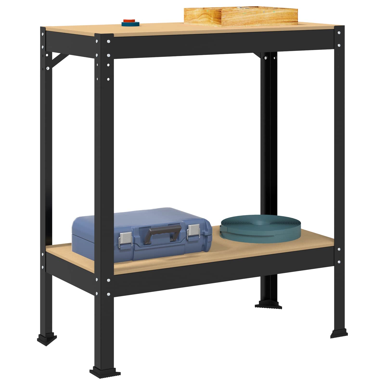 Werkbank mit Regal Schwarz 81 x 41 x 91 cm Sperrholz und Metall