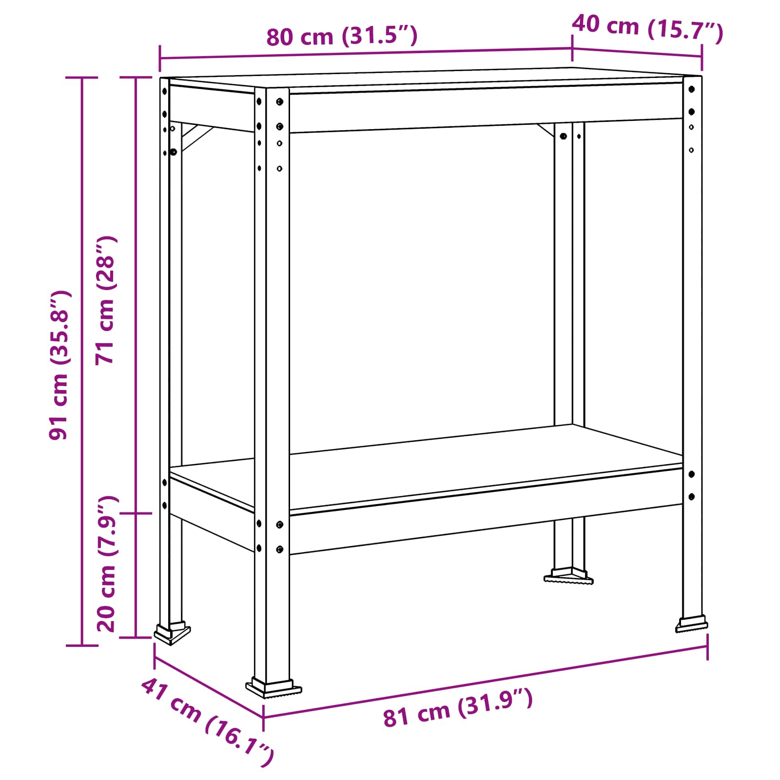 Werkbank mit Regal Schwarz 81 x 41 x 91 cm Sperrholz und Metall