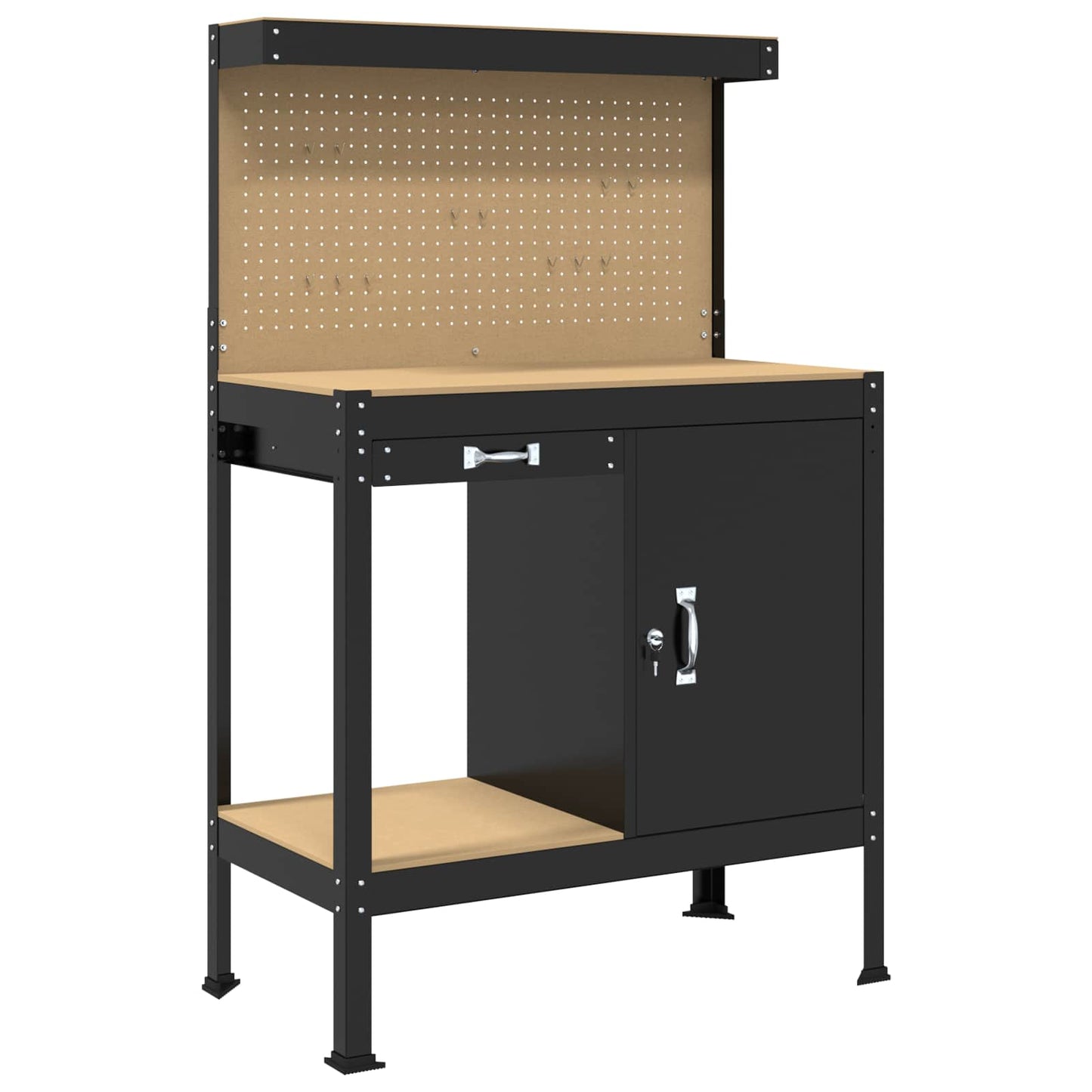 Werkbank Schwarz 90 x 49 x 141 cm Sperrholz und Metall