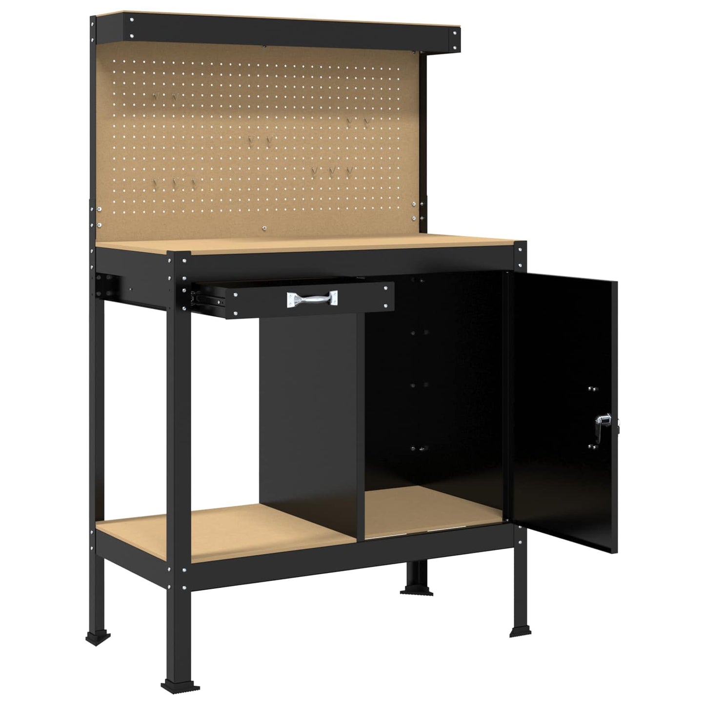 Werkbank Schwarz 90 x 49 x 141 cm Sperrholz und Metall