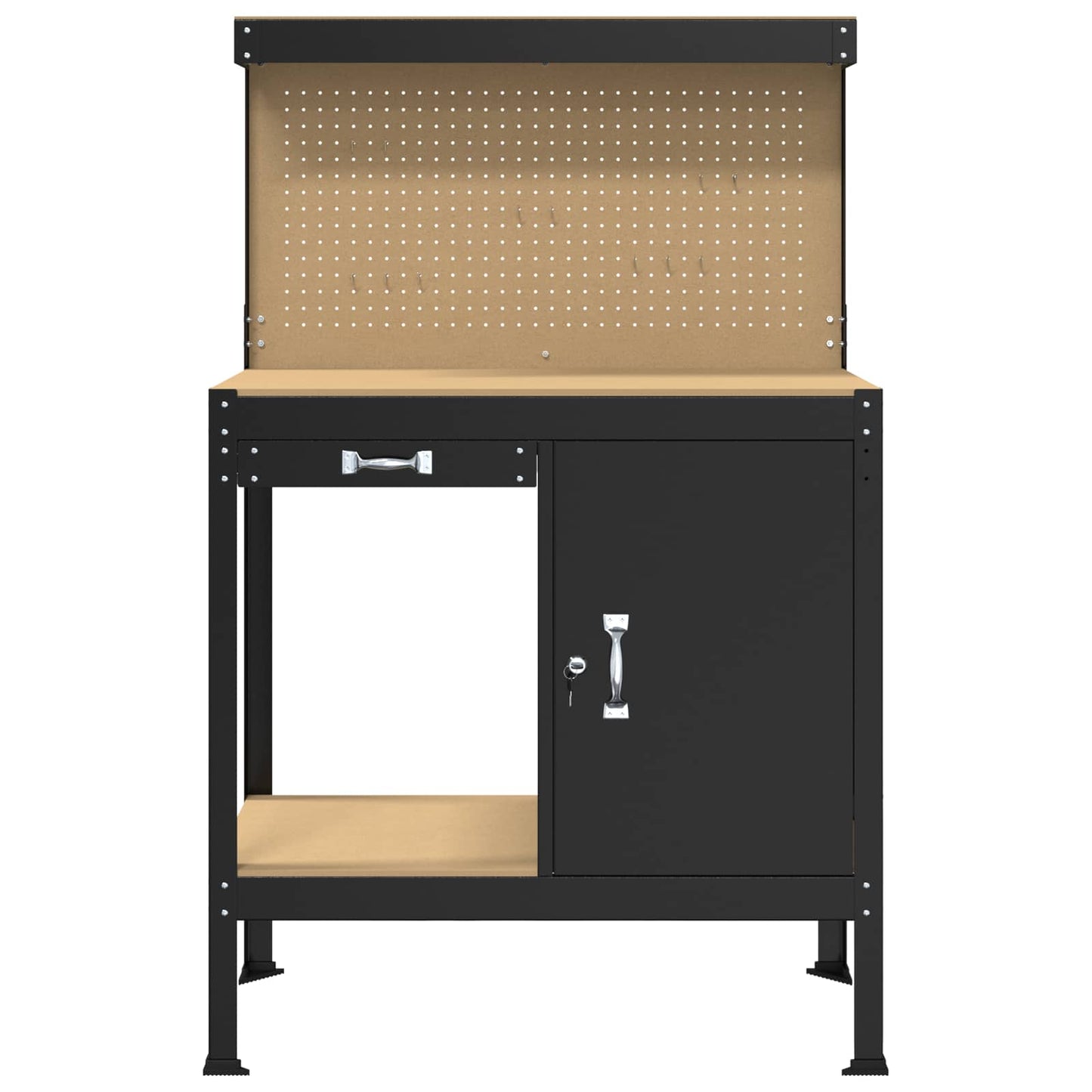 Werkbank Schwarz 90 x 49 x 141 cm Sperrholz und Metall