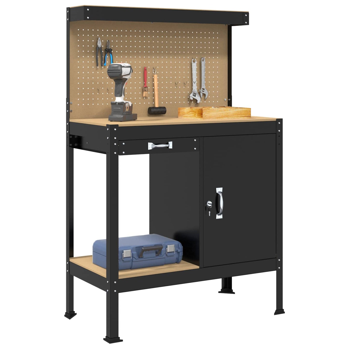 Werkbank Schwarz 90 x 49 x 141 cm Sperrholz und Metall