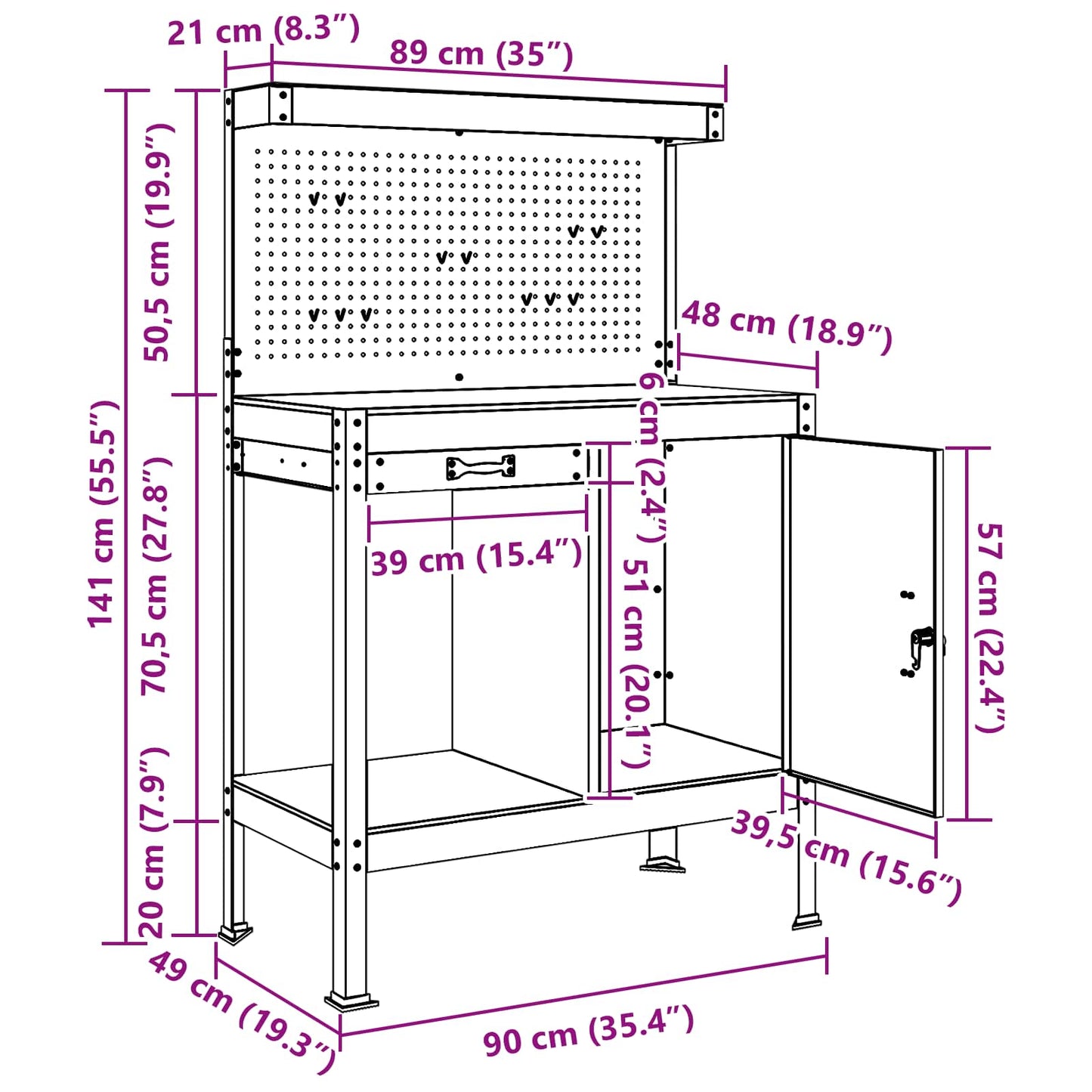 Werkbank Schwarz 90 x 49 x 141 cm Sperrholz und Metall