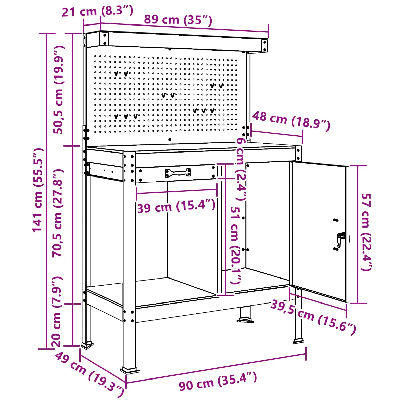 Werkbank Schwarz 90 x 49 x 141 cm Sperrholz und Metall