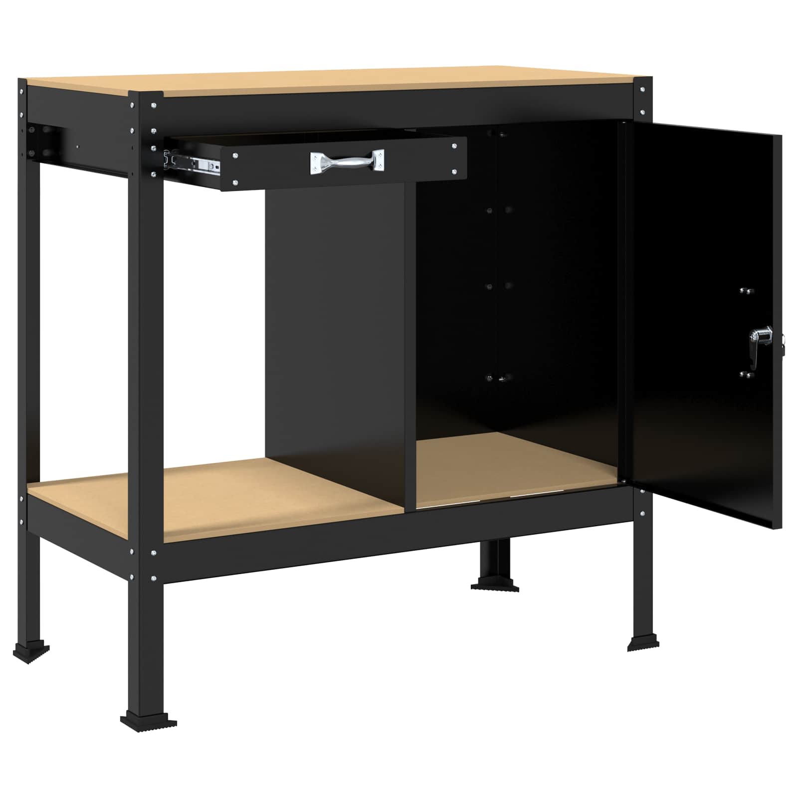 Werkbank mit Regal Schwarz 90 x 49 x 91 cm Sperrholz und Metall