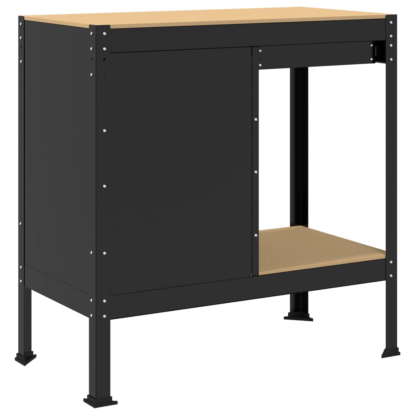 Werkbank mit Regal Schwarz 90 x 49 x 91 cm Sperrholz und Metall