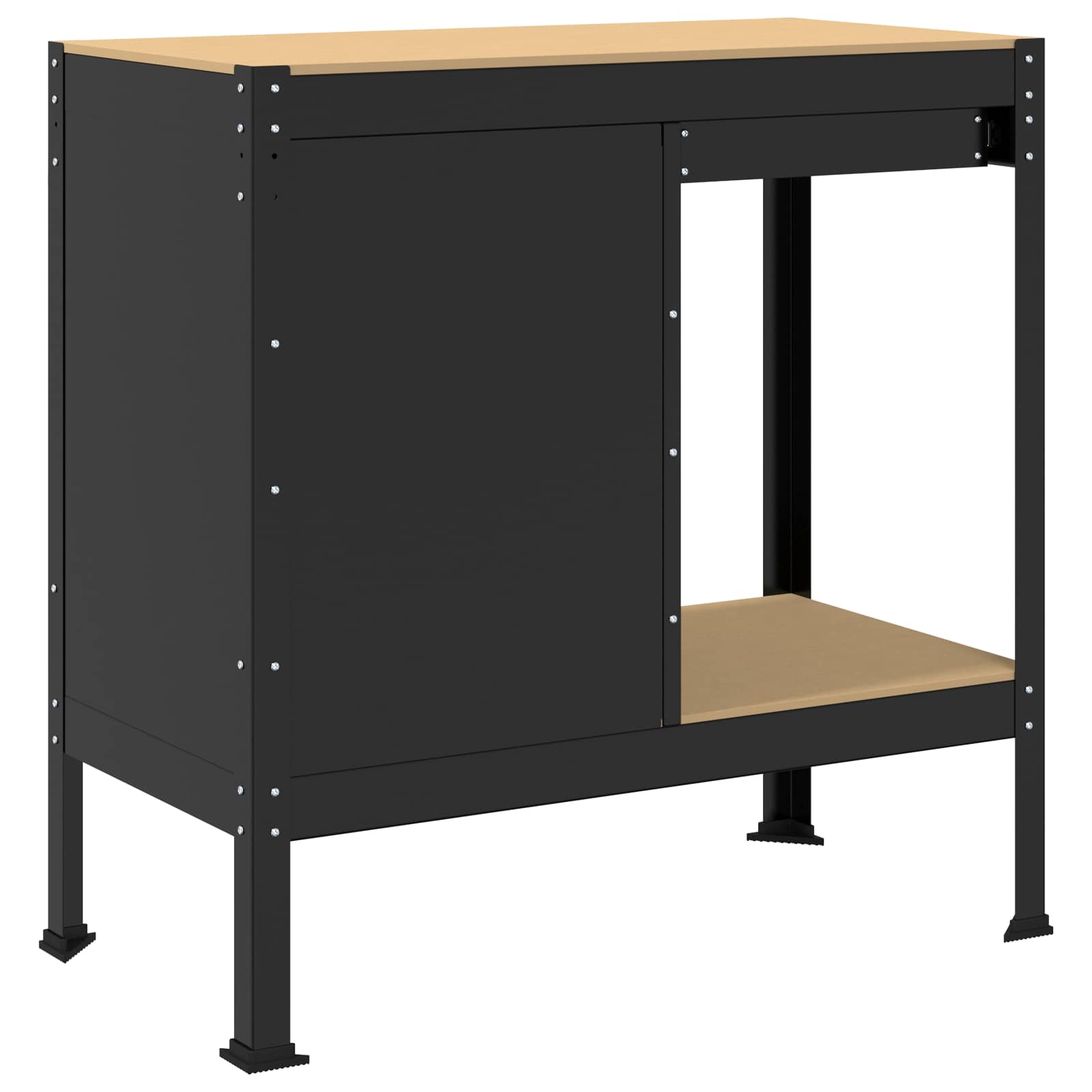 Werkbank mit Regal Schwarz 90 x 49 x 91 cm Sperrholz und Metall