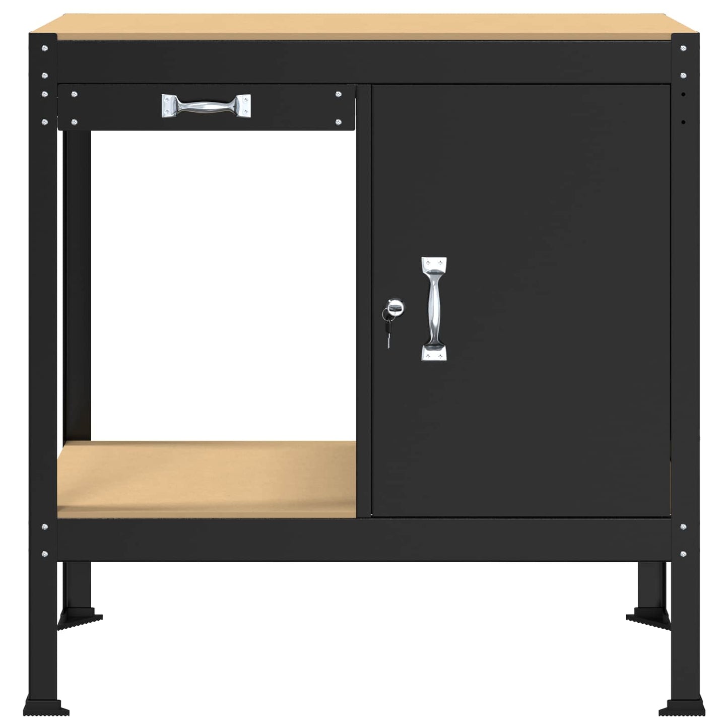 Werkbank mit Regal Schwarz 90 x 49 x 91 cm Sperrholz und Metall