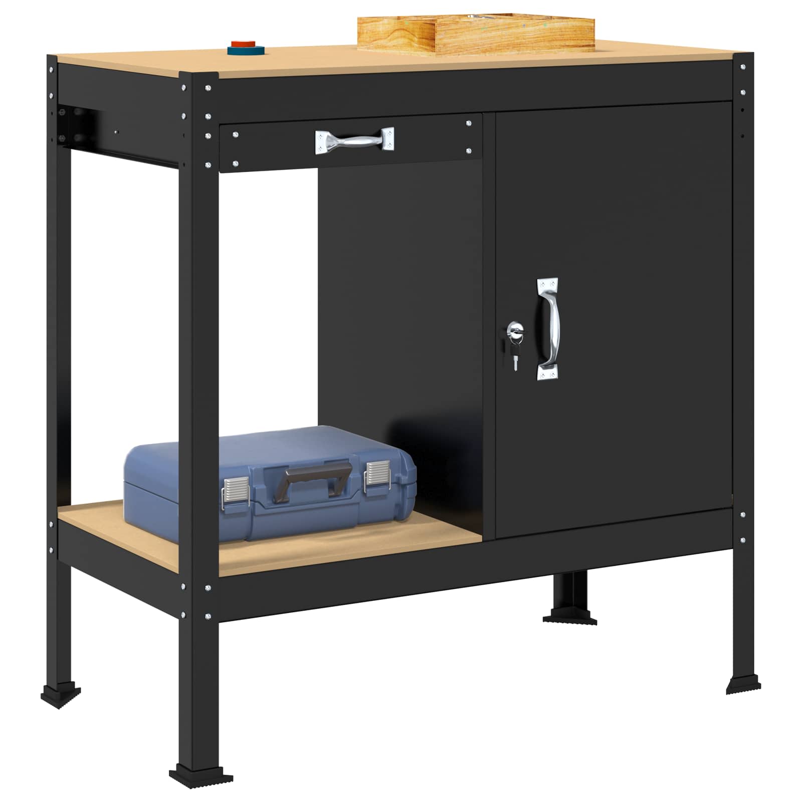 Werkbank mit Regal Schwarz 90 x 49 x 91 cm Sperrholz und Metall