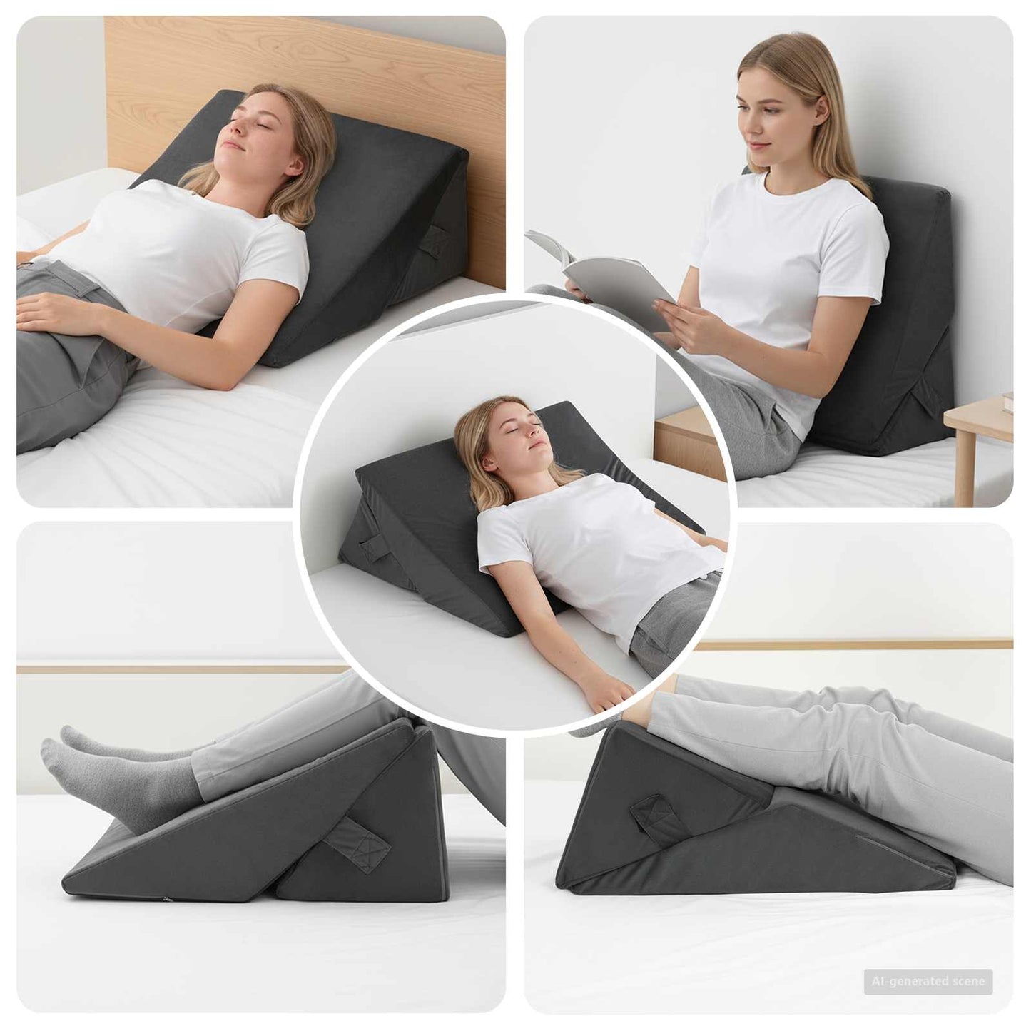 Keil Kopfkissen Grau 55 x 55 x 26 cm Viscoschaum