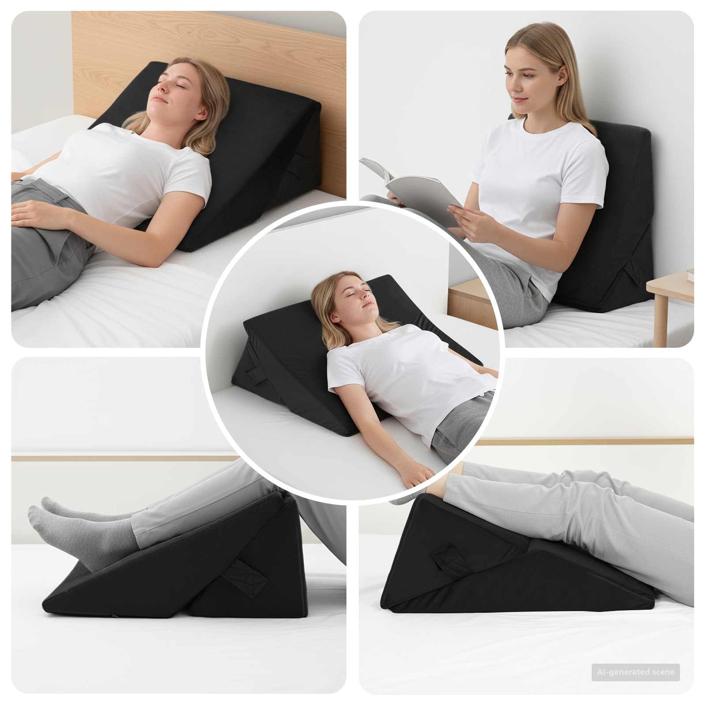 Keil Kopfkissen Schwarz 55 x 55 x 26 cm Viscoschaum