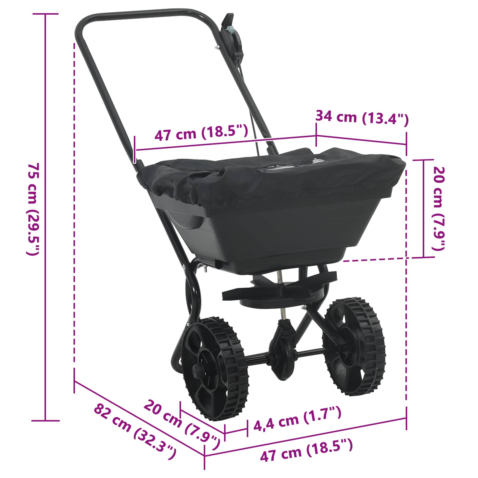 Streuer Schwarz 82 x 46 x 75 cm PVC und Stahl